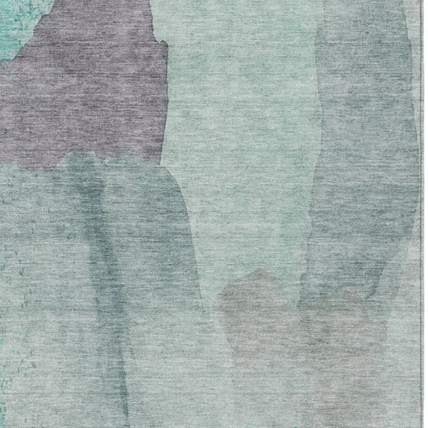Teal Blue And Aqua Abstract Washable Indoor Outdoor Area Rug Photo 4