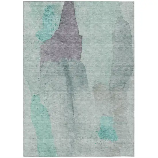 Teal Blue And Aqua Abstract Washable Indoor Outdoor Area Rug Photo 1