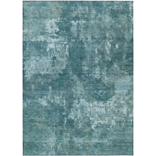 Teal Blue And Aqua Abstract Washable Indoor Outdoor Area Rug Photo 1