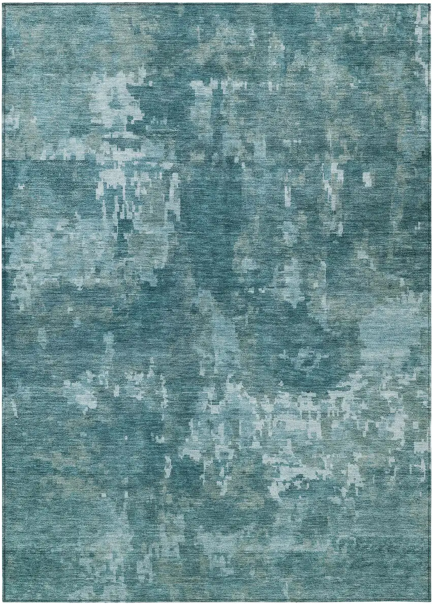 Teal Blue And Aqua Abstract Washable Indoor Outdoor Area Rug Photo 1