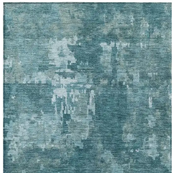 Teal Blue And Aqua Abstract Washable Indoor Outdoor Area Rug Photo 2