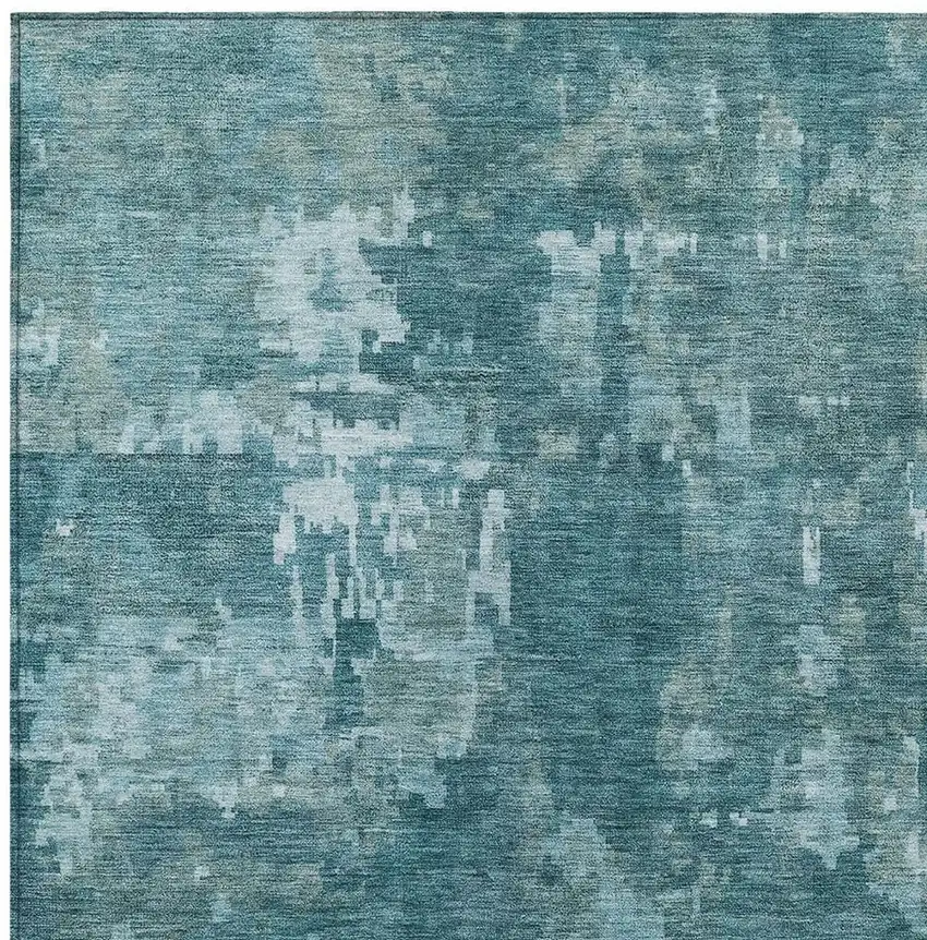 Teal Blue And Aqua Abstract Washable Indoor Outdoor Area Rug Photo 2
