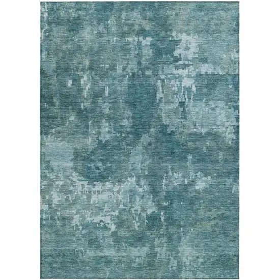 Teal Blue And Aqua Abstract Washable Indoor Outdoor Area Rug Photo 3