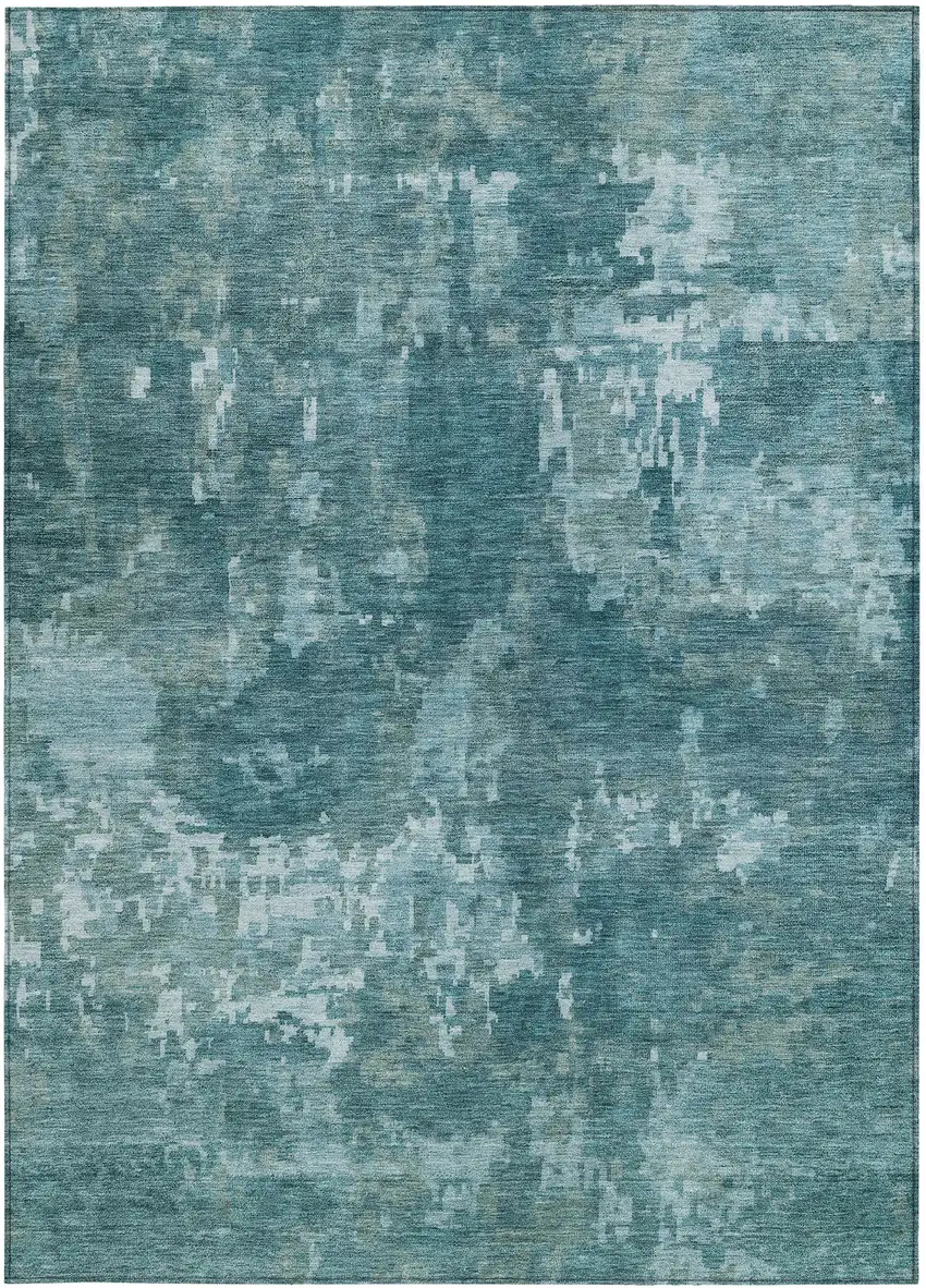 Teal Blue And Aqua Abstract Washable Indoor Outdoor Area Rug Photo 3
