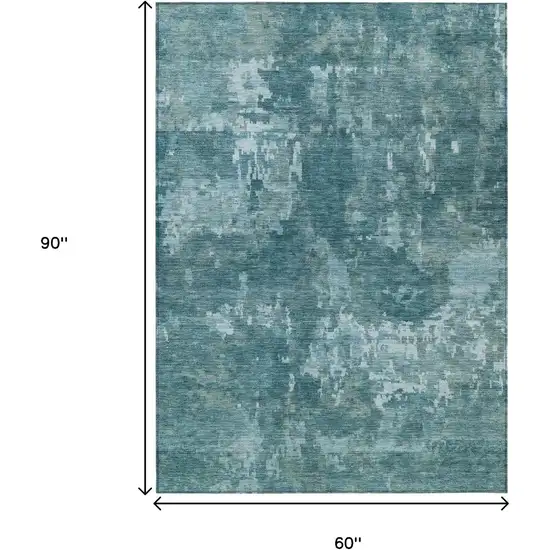 Teal Blue And Aqua Abstract Washable Indoor Outdoor Area Rug Photo 7