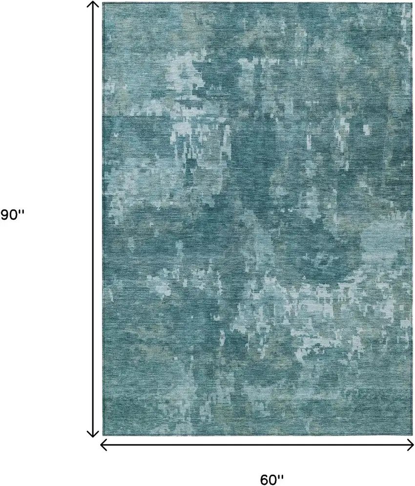 Teal Blue And Aqua Abstract Washable Indoor Outdoor Area Rug Photo 7