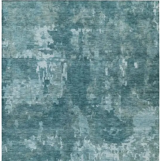 Teal Blue And Aqua Abstract Washable Indoor Outdoor Area Rug Photo 3