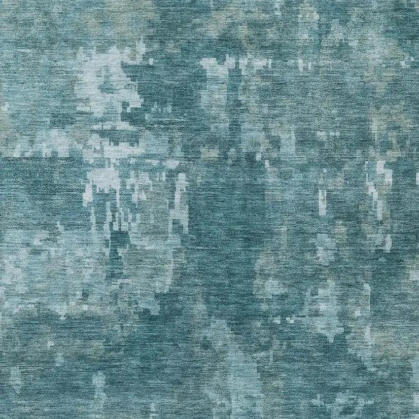 Teal Blue And Aqua Abstract Washable Indoor Outdoor Area Rug Photo 2
