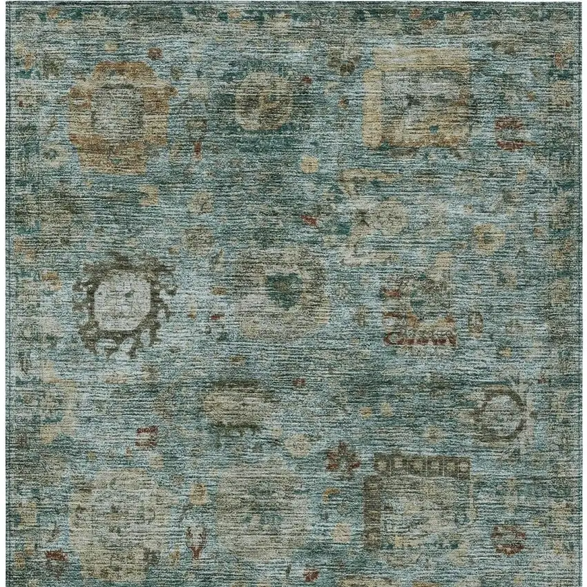 Teal Blue And Aqua Abstract Washable Indoor Outdoor Area Rug Photo 3