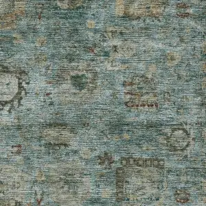 Photo of Teal Blue And Aqua Abstract Washable Indoor Outdoor Area Rug