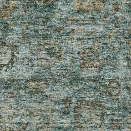 Teal Blue And Aqua Abstract Washable Indoor Outdoor Area Rug Photo 2