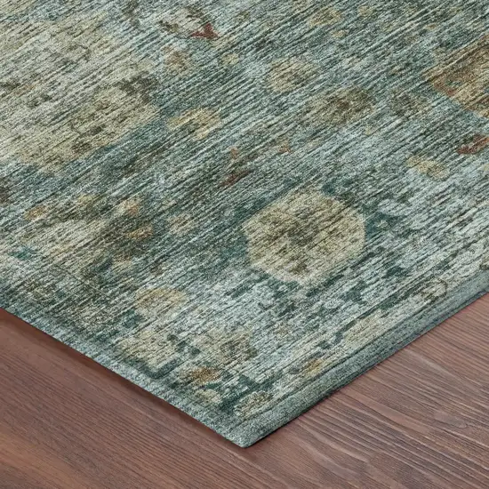 Teal Blue And Aqua Abstract Washable Indoor Outdoor Area Rug Photo 8
