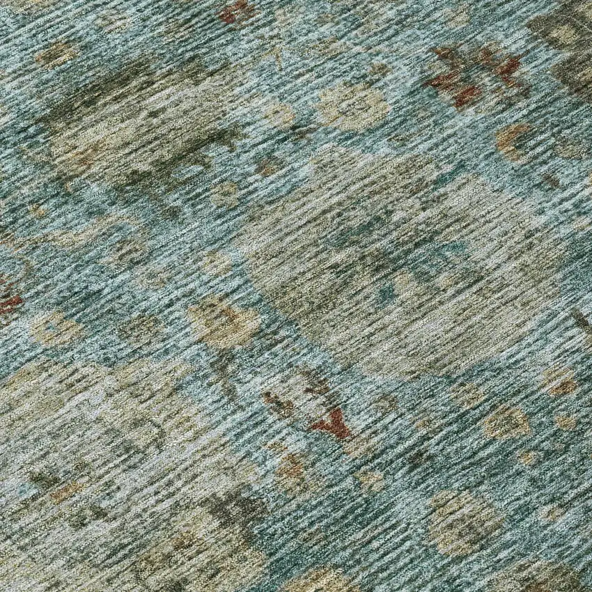 Teal Blue And Aqua Abstract Washable Indoor Outdoor Area Rug Photo 9