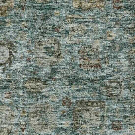 Teal Blue And Aqua Abstract Washable Indoor Outdoor Area Rug Photo 2