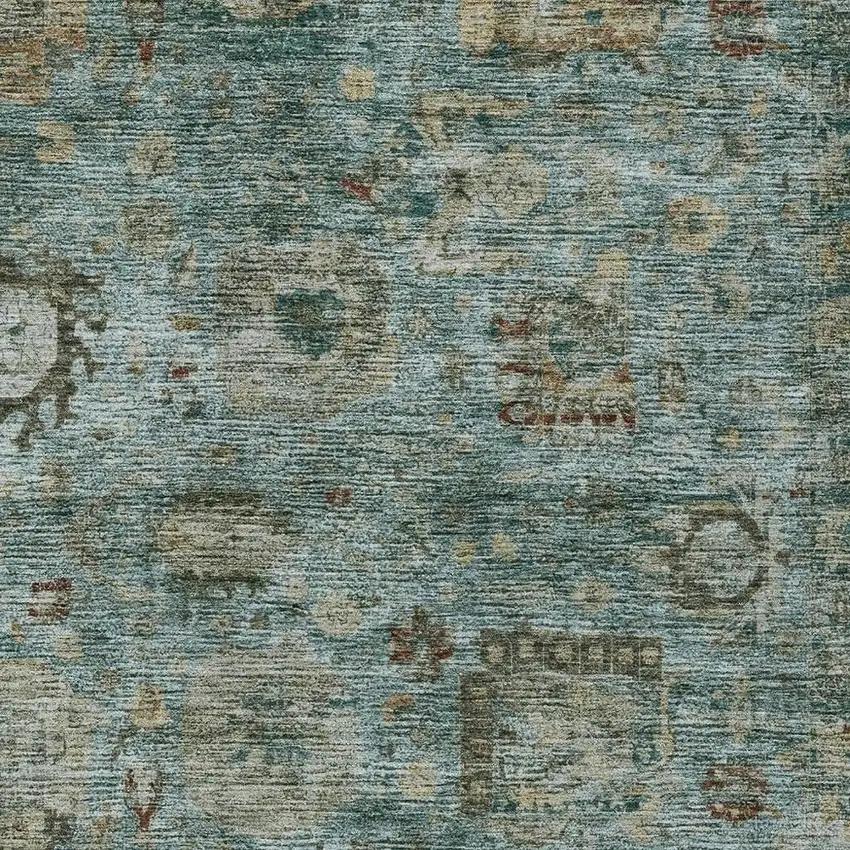 Teal Blue And Aqua Abstract Washable Indoor Outdoor Area Rug Photo 2