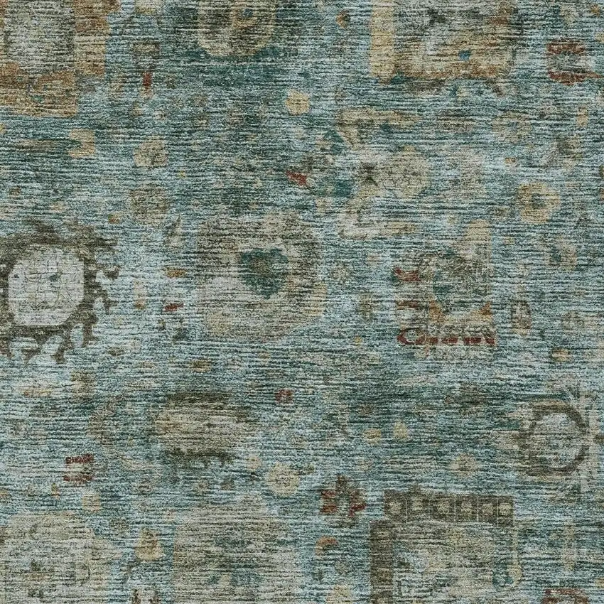 Teal Blue And Aqua Abstract Washable Indoor Outdoor Area Rug Photo 2