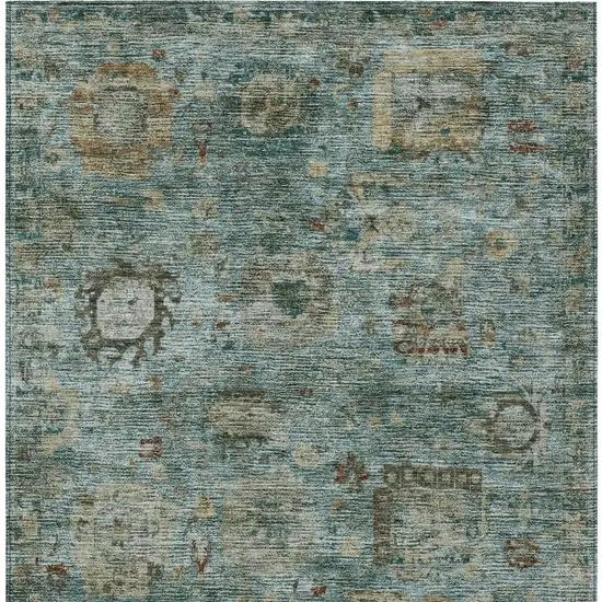 Teal Blue And Aqua Abstract Washable Indoor Outdoor Area Rug Photo 3