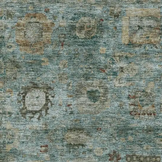 Teal Blue And Aqua Abstract Washable Indoor Outdoor Area Rug Photo 2