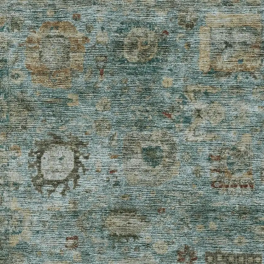 Teal Blue And Aqua Abstract Washable Indoor Outdoor Area Rug Photo 2