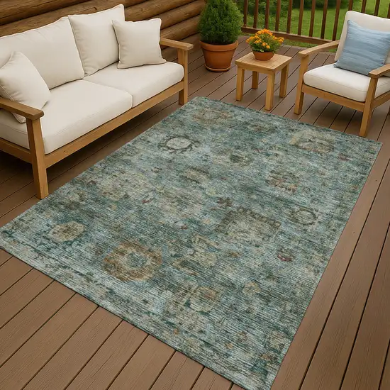 Teal Blue And Aqua Abstract Washable Indoor Outdoor Area Rug Photo 4