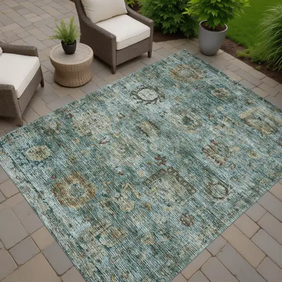 Teal Blue And Aqua Abstract Washable Indoor Outdoor Area Rug Photo 7
