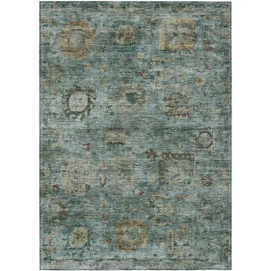 Teal Blue And Aqua Abstract Washable Indoor Outdoor Area Rug Photo 1