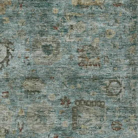 Teal Blue And Aqua Abstract Washable Indoor Outdoor Area Rug Photo 2