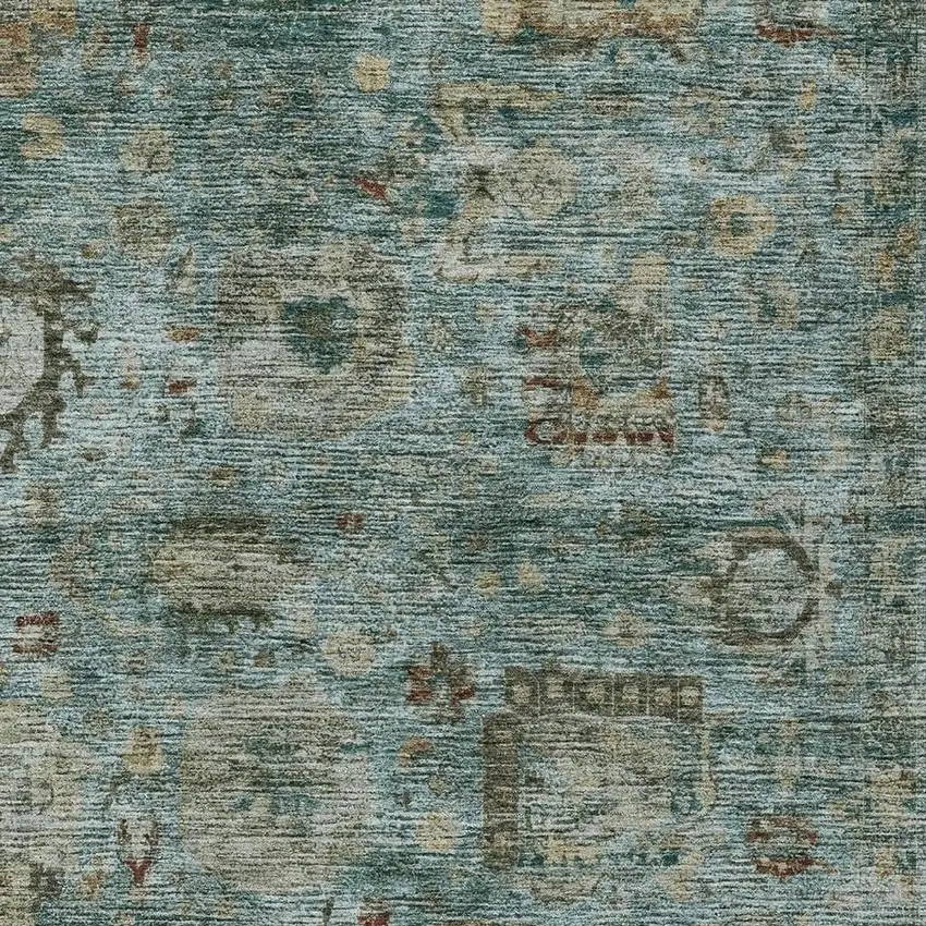 Teal Blue And Aqua Abstract Washable Indoor Outdoor Area Rug Photo 2
