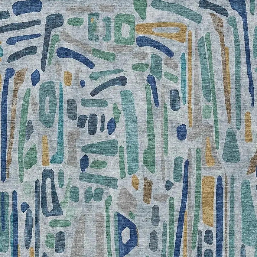 Teal Blue And Aqua Abstract Washable Indoor Outdoor Area Rug Photo 2