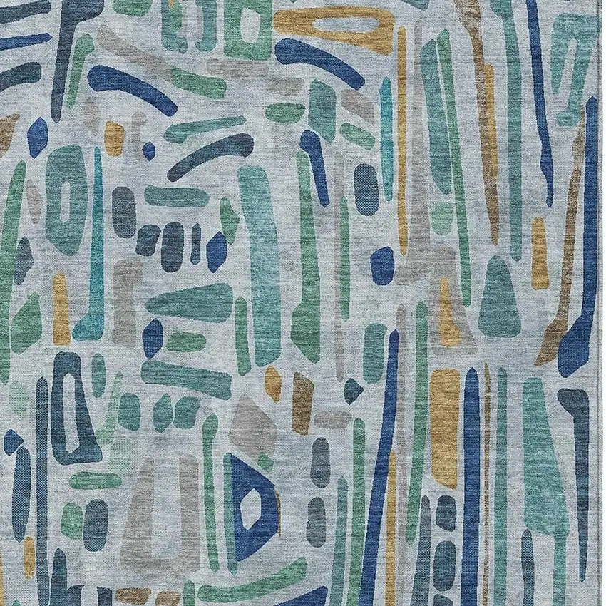 Teal Blue And Aqua Abstract Washable Indoor Outdoor Area Rug Photo 2