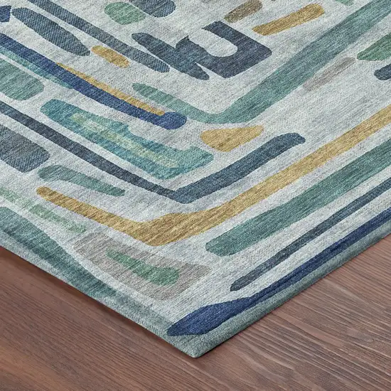 Teal Blue And Aqua Abstract Washable Indoor Outdoor Area Rug Photo 8