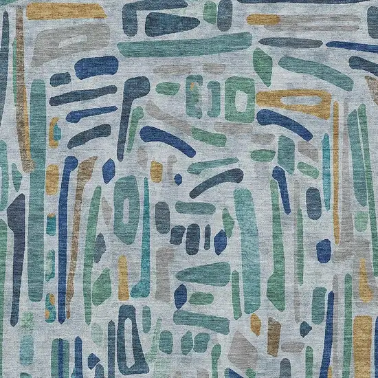 Teal Blue And Aqua Abstract Washable Indoor Outdoor Area Rug Photo 2
