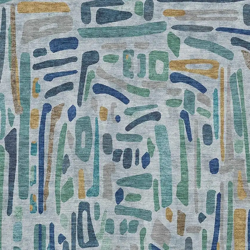 Teal Blue And Aqua Abstract Washable Indoor Outdoor Area Rug Photo 2