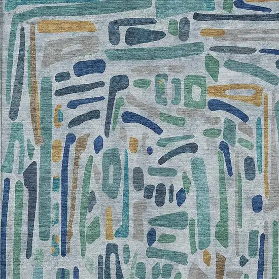 Teal Blue And Aqua Abstract Washable Indoor Outdoor Area Rug Photo 2