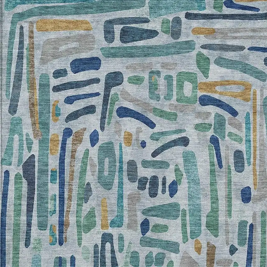 Teal Blue And Aqua Abstract Washable Indoor Outdoor Area Rug Photo 2