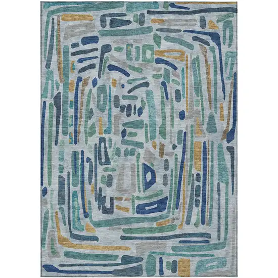 Teal Blue And Aqua Abstract Washable Indoor Outdoor Area Rug Photo 1