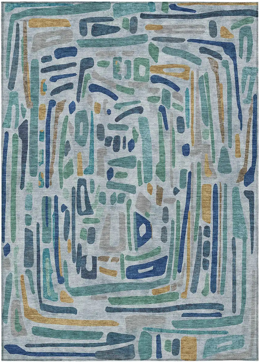 Teal Blue And Aqua Abstract Washable Indoor Outdoor Area Rug Photo 1