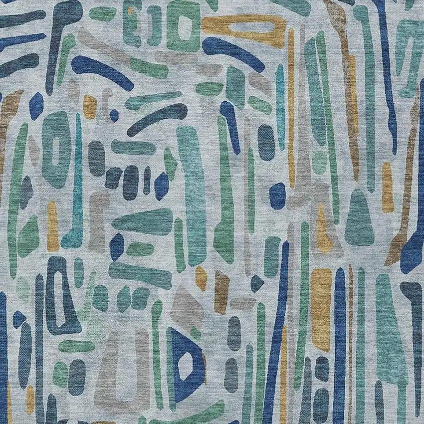 Teal Blue And Aqua Abstract Washable Indoor Outdoor Area Rug Photo 2