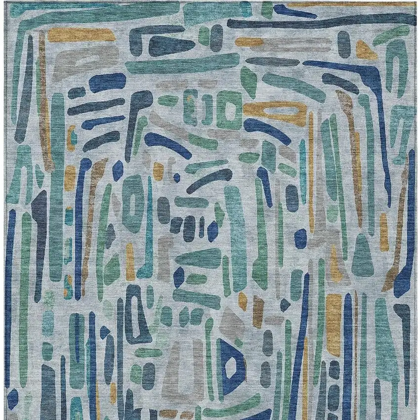 Teal Blue And Aqua Abstract Washable Indoor Outdoor Area Rug Photo 3