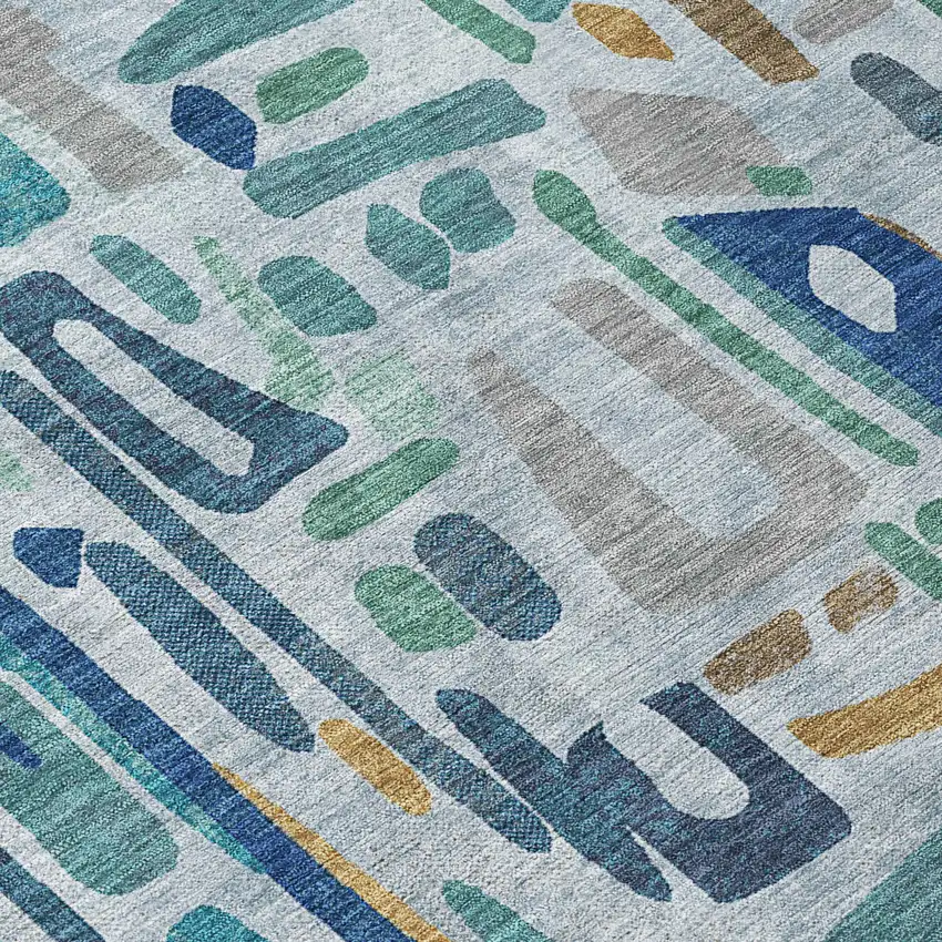 Teal Blue And Aqua Abstract Washable Indoor Outdoor Area Rug Photo 9