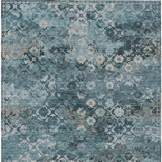 Teal Blue And Aqua Abstract Washable Indoor Outdoor Area Rug Photo 3