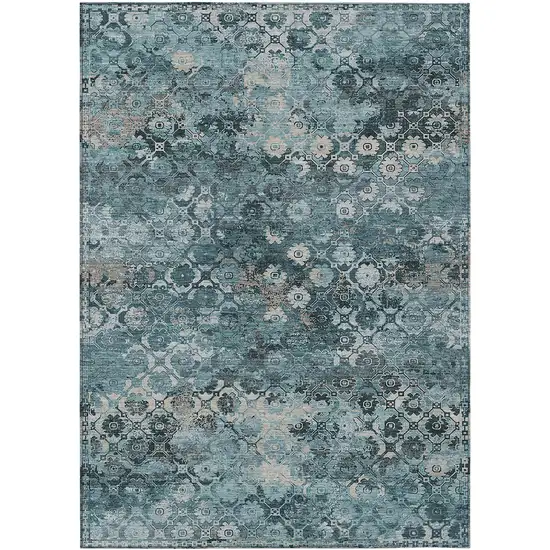 Teal Blue And Aqua Abstract Washable Indoor Outdoor Area Rug Photo 1