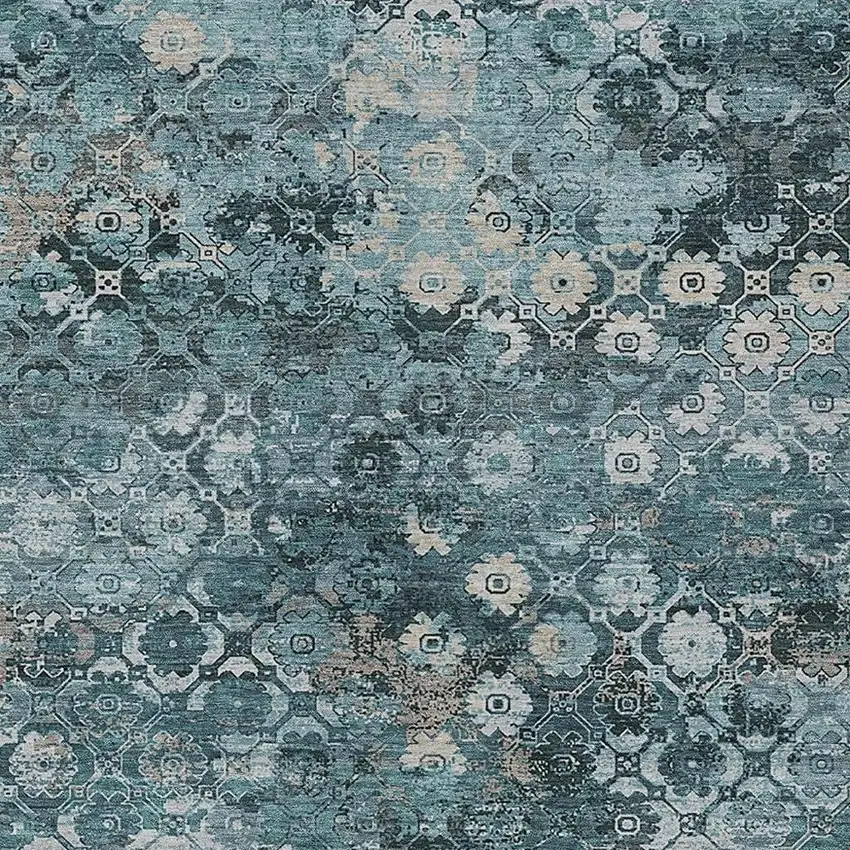 Teal Blue And Aqua Abstract Washable Indoor Outdoor Area Rug Photo 2