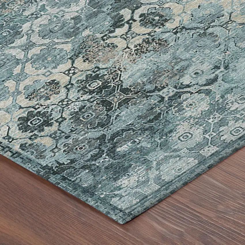 Teal Blue And Aqua Abstract Washable Indoor Outdoor Area Rug Photo 8