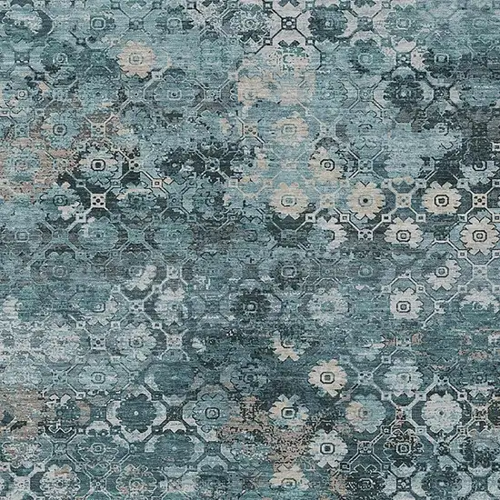 Teal Blue And Aqua Abstract Washable Indoor Outdoor Area Rug Photo 2