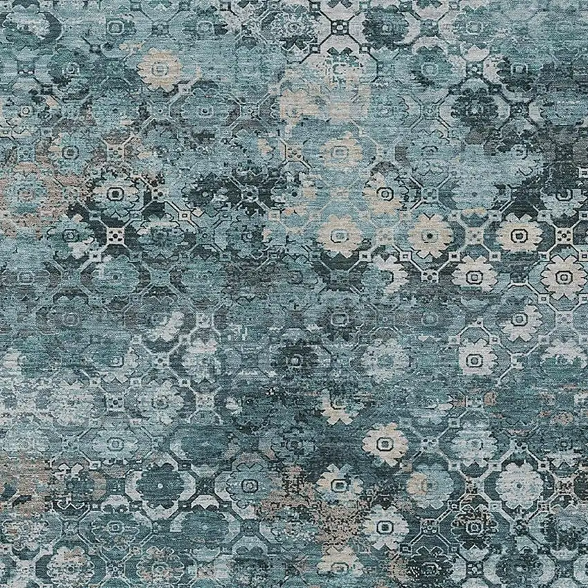 Teal Blue And Aqua Abstract Washable Indoor Outdoor Area Rug Photo 2