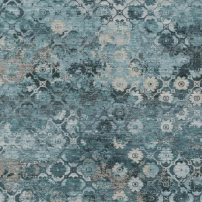 Teal Blue And Aqua Abstract Washable Indoor Outdoor Area Rug Photo 2
