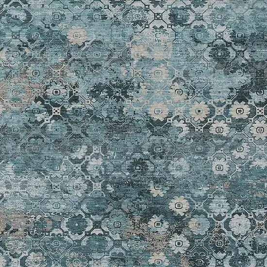 Teal Blue And Aqua Abstract Washable Indoor Outdoor Area Rug Photo 2
