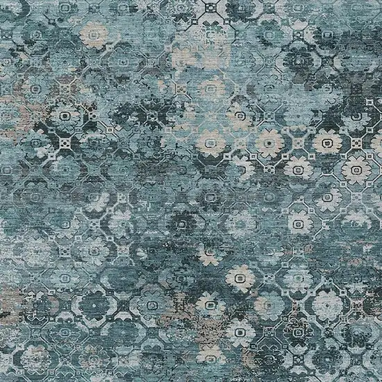 Teal Blue And Aqua Abstract Washable Indoor Outdoor Area Rug Photo 2
