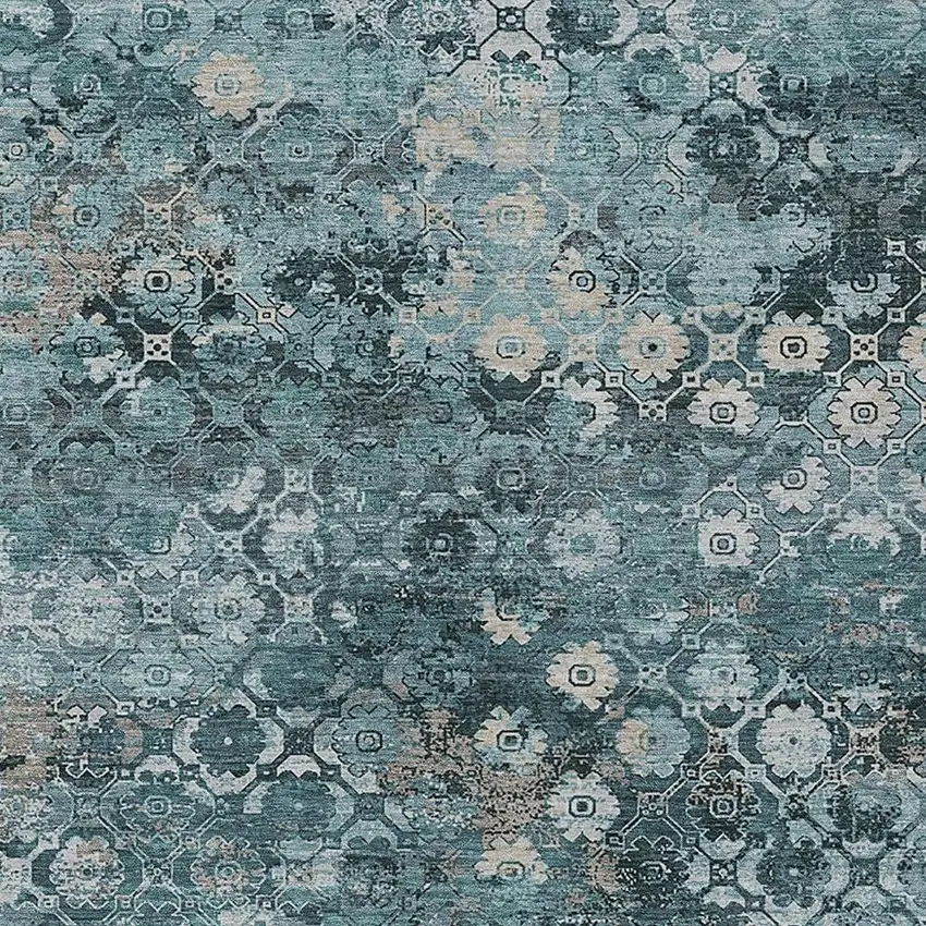 Teal Blue And Aqua Abstract Washable Indoor Outdoor Area Rug Photo 2